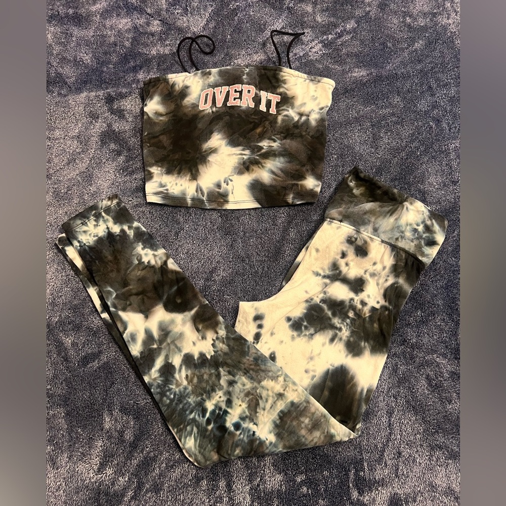 Streetwear Society Blue and White Tie Die Tank and Leggings Set